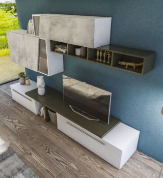 Parete attrezzata di design,  disponibile in diverse finiture, Made in Italy
