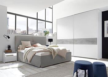 Letto matrimoniale in ecopelle cemento, made in Italy