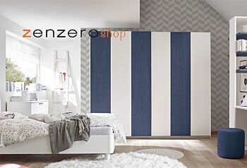 Cameretta moderna con letto imbottito e armadio vertigo blu
