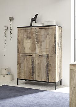 Soggiorno completo Industry in finitura Nero bruciato e Legno