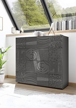 Sala completa di tavolo, 1 madia con 2 cassetti e 1 madia 2 ante, grigio serigrafato
