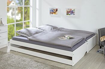 Pratico letto in pino massello con 3 letti in uno, disponibile bianco o legno naturale
