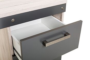 Scrivania industrial da ufficio con 1 cassetto e 1 anta in finitura Antracite e Quercia