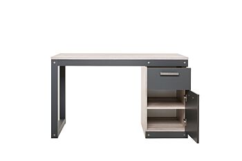 Scrivania industrial da ufficio con 1 cassetto e 1 anta in finitura Antracite e Quercia