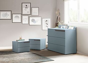 Set moderno zona notte, Comò e Comodini con apertura push-pull, finitura  Cadaques
