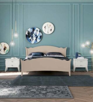 Letto matrimoniale  con testata retrofinita in finitura Canapa LACCATO