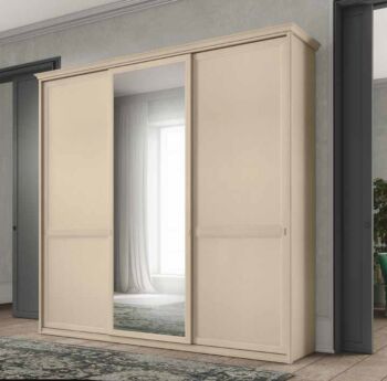 Armadio Classic con 3 ante scorrevoli e specchio in finitura Magnolia