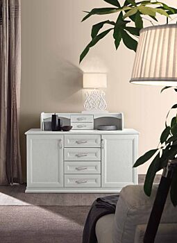 Credenza Classic con 2 ante, 4 cassetti e sopralzo in finitura Bucaneve