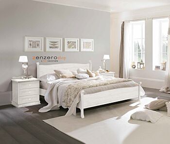 Letto matrimoniale Ariel con testata retrofinita in finitura Bucaneve