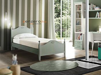 Letto singolo Diana con testata retrofinita in finitura Agave