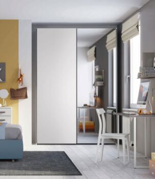 Armadio 2 ante scorrevoli con specchio H.257.3 L.178, finitura Bianco Opaco