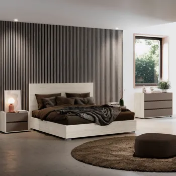 Camera da letto con letto contenitore, Bianco altea e Bronzo