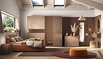 Camera matrimoniale con letto velluto Terracotta, Bronzo e Mercure