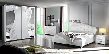 Camera da letto serigrafata con specchi, in finitura Bianco 