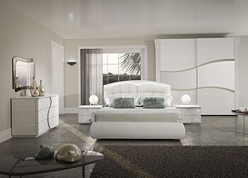 Comodino stile contemporaneo con 2 cassetti, bianco con inserti floreali
