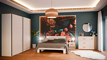 Camera da letto moderna in finitura Sabbia e Rovere