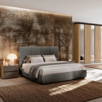 Camera matrimoniale con letto contenitore, Noce biondo e Bronzo