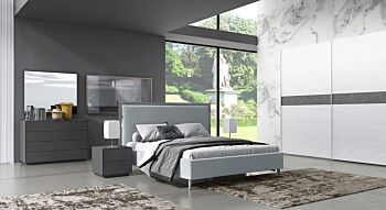 Camera da letto di design Cormorano con armadio, comò, comodini e letto matrimoniale 