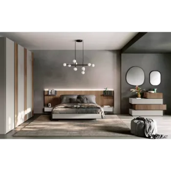 Letto matrimoniale contenitore Efeso, finitura cannettato e grigio seta
