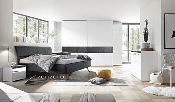 Mobile Conveniente Armadio moderno con ante scorrevoli L.275, Bianco Opaco con fascia Ossido