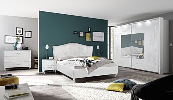 Letto matrimoniale in ecopelle con testata imbottita in finitura Bianca, made in Italy