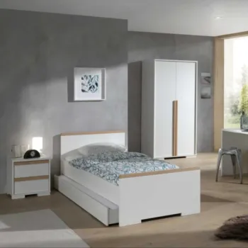Cameretta moderna composta da armadio 2 ante, letto e comodino 