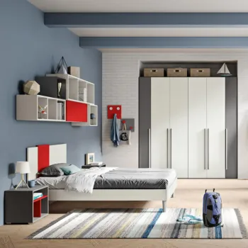 Cameretta ragazzi con letto ad una piazza e mezza, Rosso, Kiri e Grigio scuro Zenzero Shop