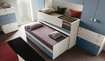 Letto multifunzionale 3 posti con scrivania, finitura Bianco altea e Carta da zucchero