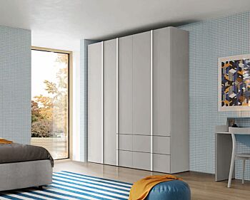 Armadio camerette a 5 ante e 4 cassetti, finitura Grigio dorian 