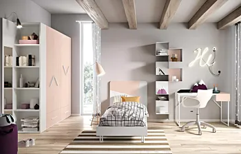 Cameretta completa bambina  in finitura Bianco frassino e Peonia Zenzero Shop