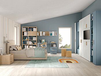 Armadio con porta tv e libreria, finitura Cemento artico, Cadaques e Royal oak