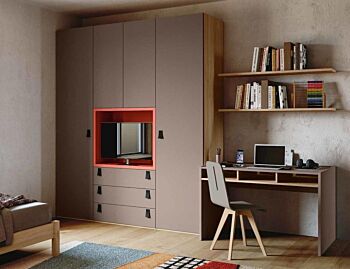 Armadio battente vano Tv, finitura Bronzo, Noce biondo e Paprika