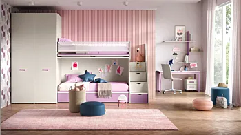 Letto a castello Level, con scaletta contenitiva, Quarzo e Dalia, Moretti Compact