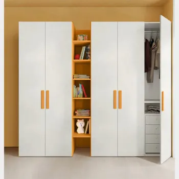 Armadio con libreria per camerette, 5 ante battenti, finitura Cemento artico e Miele