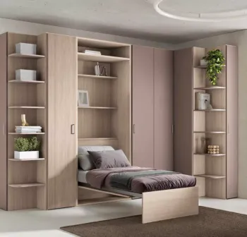 Cameretta con letto salvaspazio e armadio angolare, Olmo e Brown Zenzero Shop