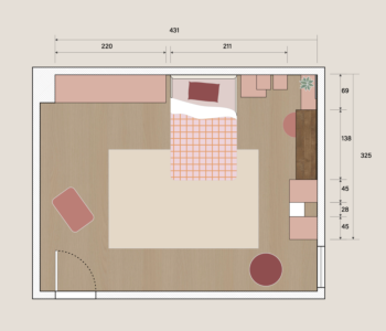 Cameretta ragazze con letto contenitore Beige, finitura Flamingo e Bianco