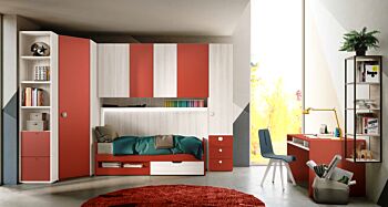 Divano letto con cassettoni libreria in Bianco altea e Paprika