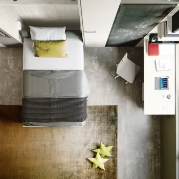Achille: letto composizione armadio e letto a scomparsa in bronzo, argilla e bianco 