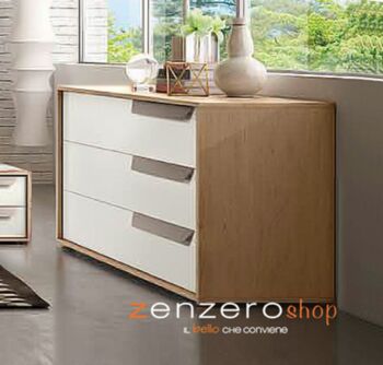 Comò moderno, 3 cassetti con maniglia, finitura Rovere Samoa e Bianco Frassino