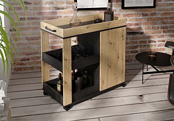 Carrello industry porta bibite, finitura Rovere Artisan e Rovere nero