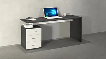Scrivania 3 cassetti, 160x75x60 h cm, Bianco laccato lucido e Ardesia