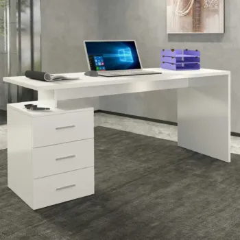 Scrivania 3 cassetti, 160x75x60 h cm, Bianco laccato lucido