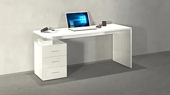 Scrivania 3 cassetti, 160x75x60 h cm, Bianco laccato lucido
