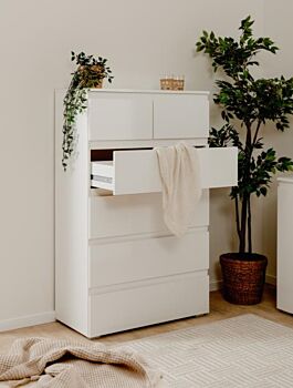 Composizione da ingresso moderna formata da Armadio, Settimino e Madia finitura Bianco lucido Zenzero Shop