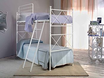 Letto a castello, in ferro battuto Dandrieu, colore bianco confetto, made in Italy