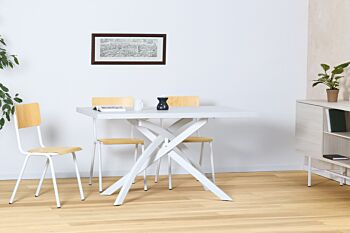 Sedia con fusto bianco con seduta e schienale tinta naturale