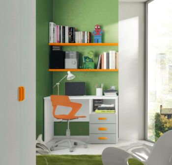 Letto castello Kids 2 posti, Grigio dorian, Papaya, Rovere bianco