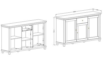 Madia 3 ante e 1 cassetto, finitura bianco frassinato e rovere 