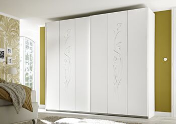 Armadio moderno, 2 ante scorrevoli e di design, bianco con decoro