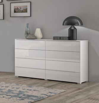 Cassettiera con 8 cassetti in finitura Bianco laccato lucido